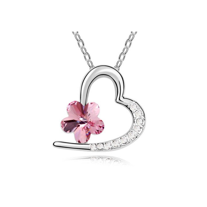 Herz Anhänger (ca. 1,9cmx2cm) + Kette (ca. 41cm+6cm) rosa Strassstein Blume 18k vergoldet