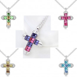 Strass Kreuz Anhänger (ca. 2,7cm x 2cm) + Kette (41cm + 6cm)  5 Farben, 18k weißgoldbeschichtet
