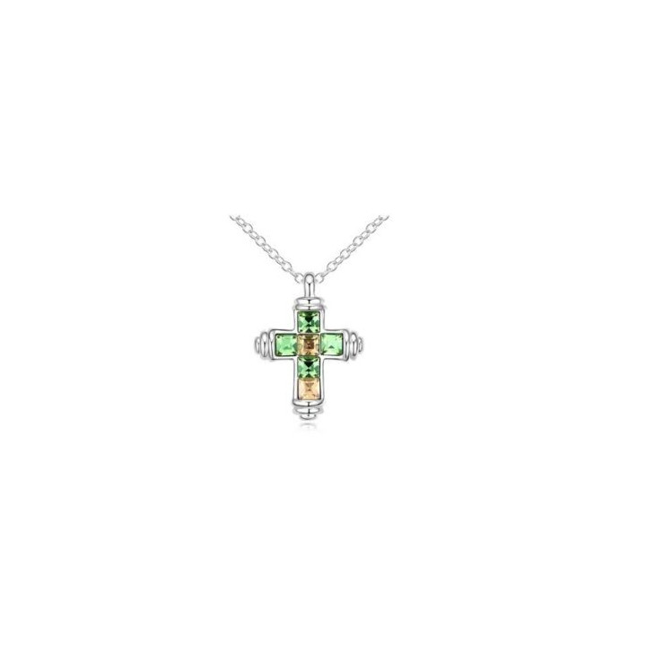 Strass Kreuz Anhänger (ca. 2,7cm x 2cm) + Kette (41cm + 6cm)  5 Farben, 18k weißgoldbeschichtet